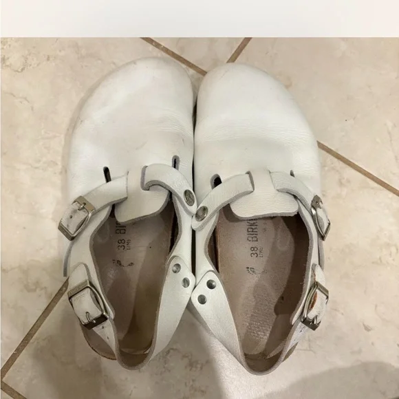 White Birkenstock Clogs with Buckles - Picture 1 of 3